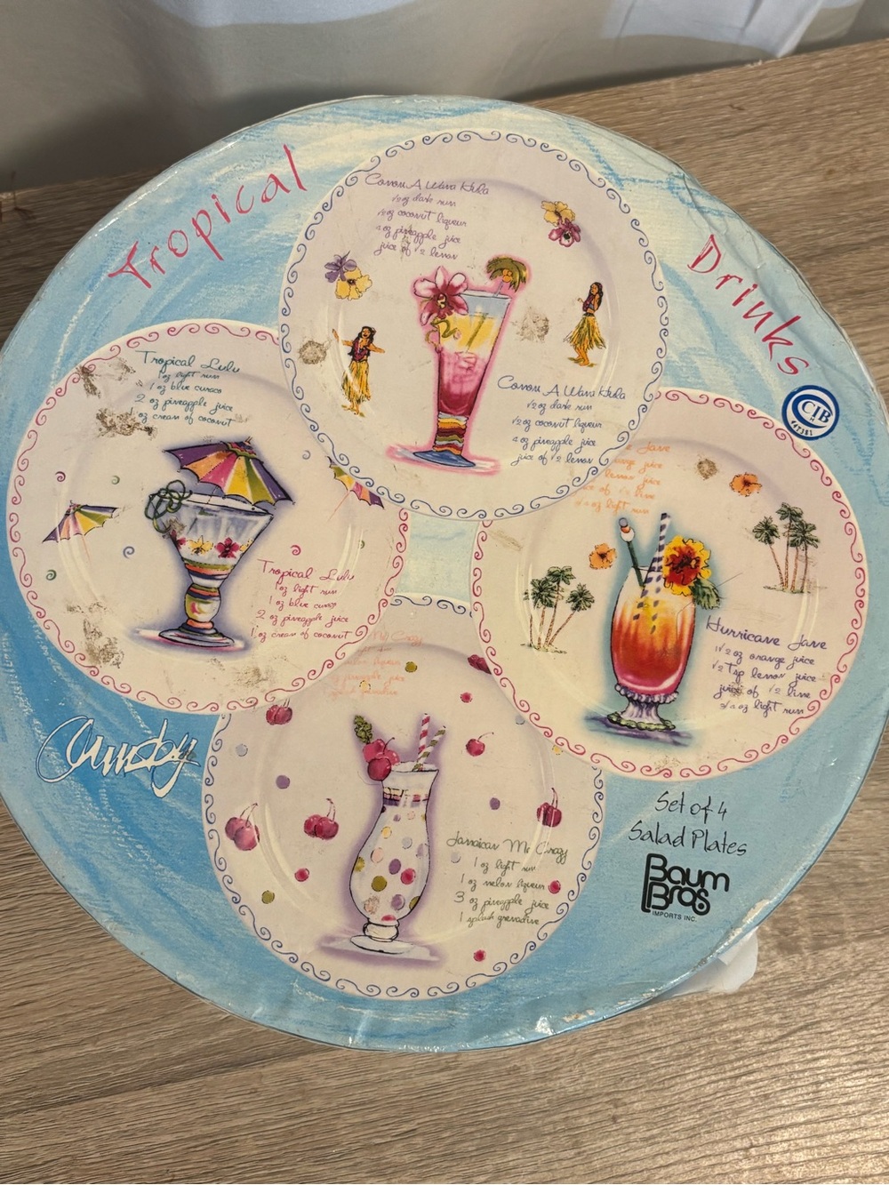 Tropical Drinks Blue Salad Plate Set of 4